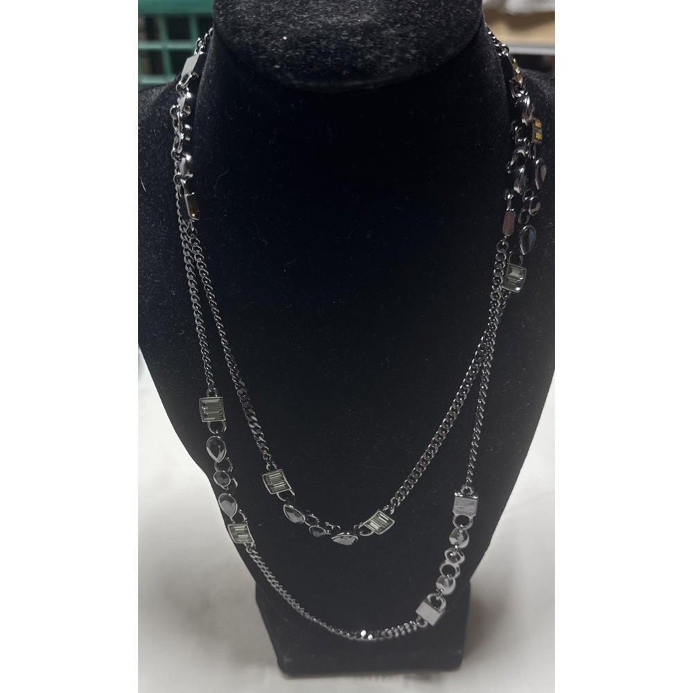 Givenchy Clear & Black Colored Stone Necklace 20"